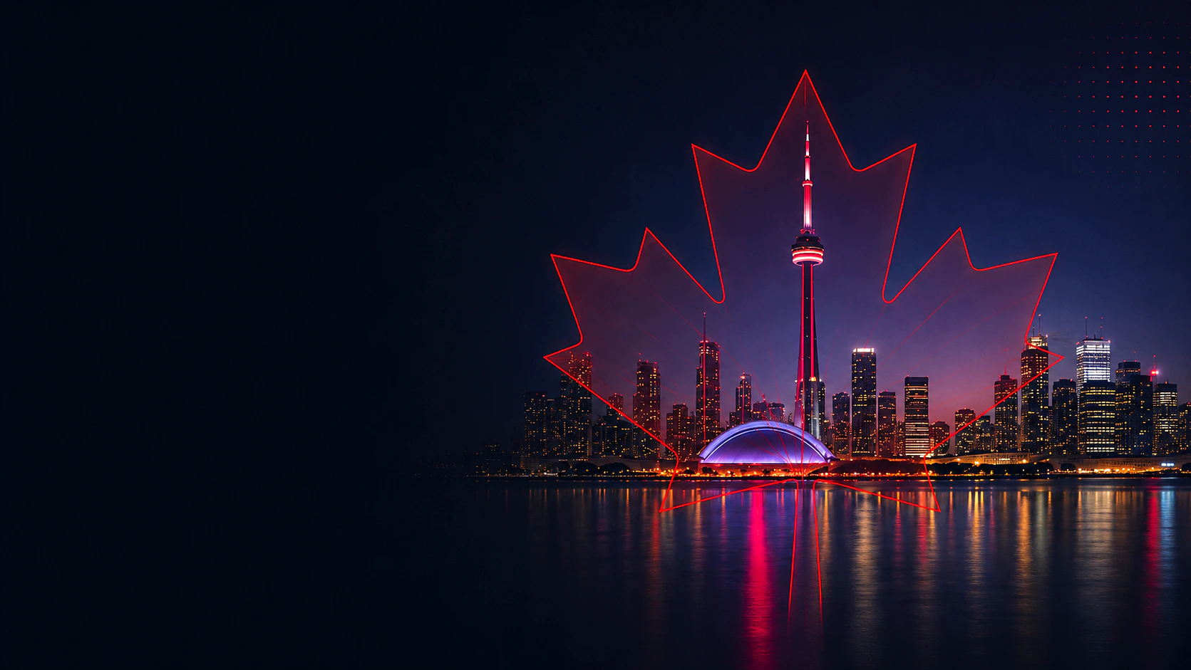 Toronto skyline with Red Leaf Digitals maple technology overlay